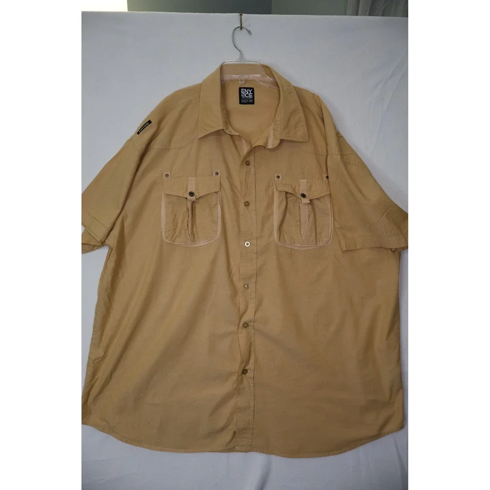 Enyce Mens 4X Short Sleeve Button‎ Up Shirt Tan Khaki Cotton Streetwear 4XL
